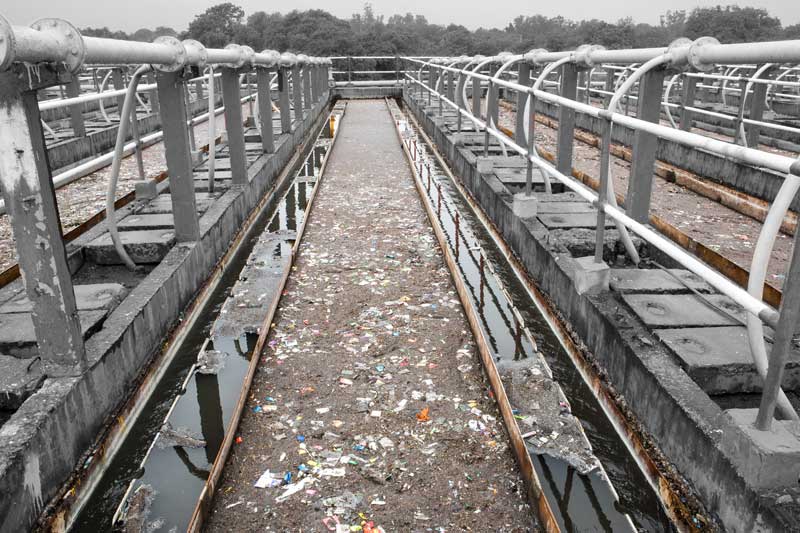 Inoperational 'upflow anaerobic sludge blanket' (UASB) reactor at the CETP in Jajmau industrial area, Kanpur, Uttar Pradesh